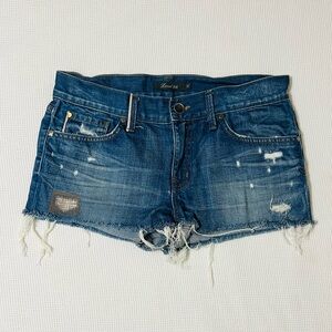 Level 99 Boho Frayed Hem Blue Jean Shorts